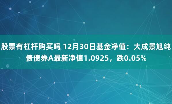 股票有杠杆购买吗 12月30日基金净值：大成景旭纯债债券A最新净值1.0925，跌0.05%